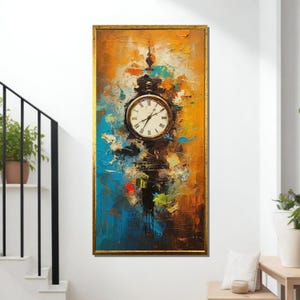 Vintage Clock Abstract Canvas Art: Colorful Modern Time Decor