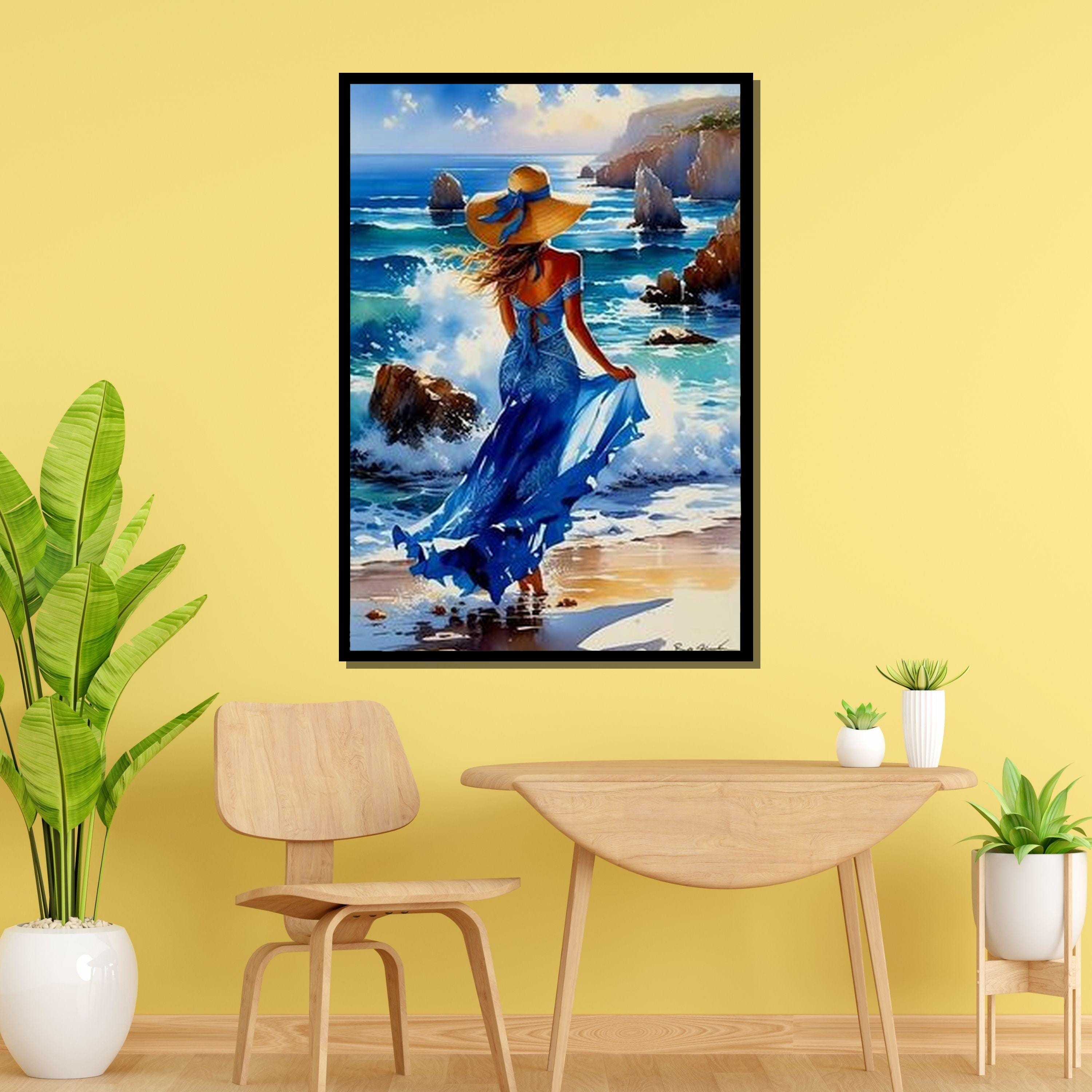 Serene Beach Lady Canvas, Ocean Breeze Wall Art, Coastal Landscape