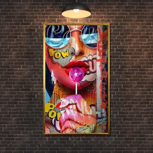Pop Art Lollipop Canvas, Modern Graffiti Wall Art, Colorful Street Art Print, Ready to Hang Wall Art