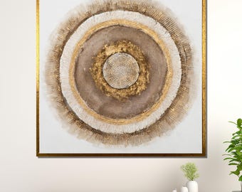 訳あり／キャンバスアート Sunburst Gold デコ 抽象デザイン　Ⓣ Golden Sunburst Canvas Wall Art: Metallic Textured Statement