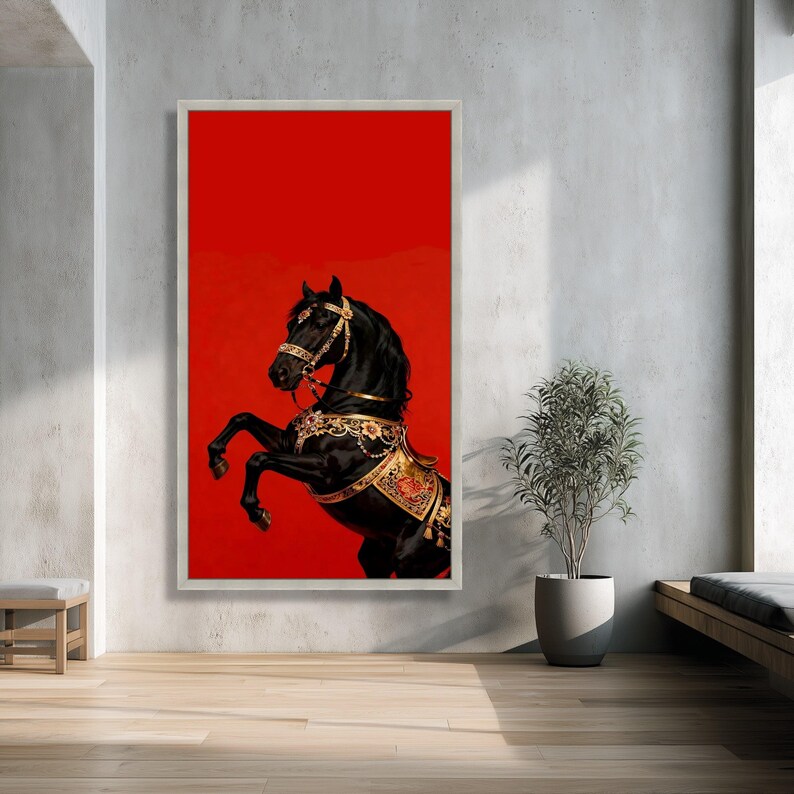 Black Horse Rearing Canvas, Ornate Gold Harness, Equine Wall Art - Etsy