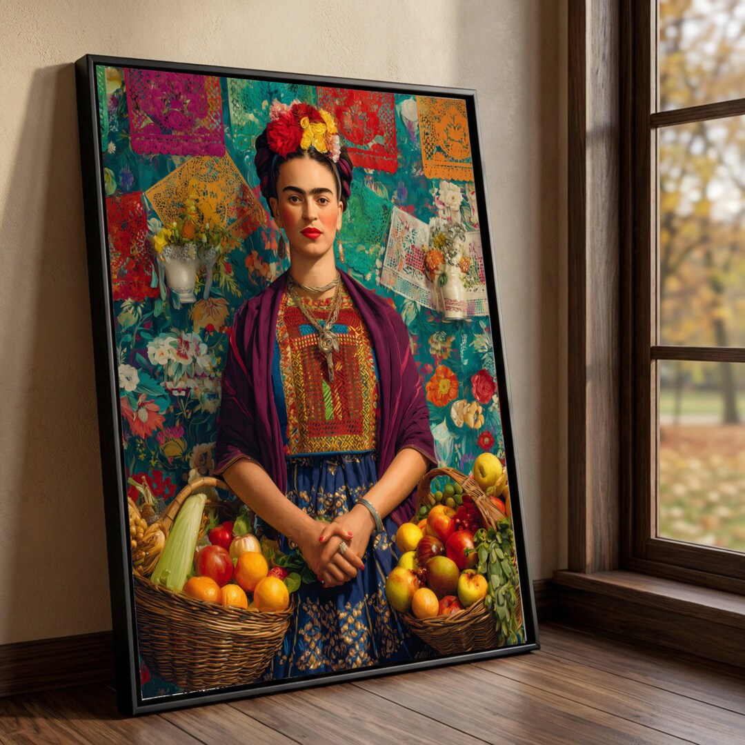 Frida Kahlo Inspired Portrait Canvas, Mexican Folk Art Wall Decor ...