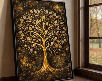 Gold Leaf Tree of Life Canvas Art, Modern Home Decor