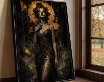 Woman Silhouette Canvas, Abstract Gold Black Wall Art, Modern Glamour Decor
