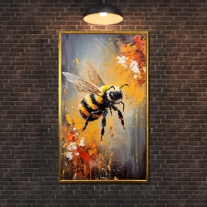 Vibrant Bumblebee Canvas, Nature-Inspired Wall Art, Bee Painting, Modern Animal Art, Ready to Hang Decor