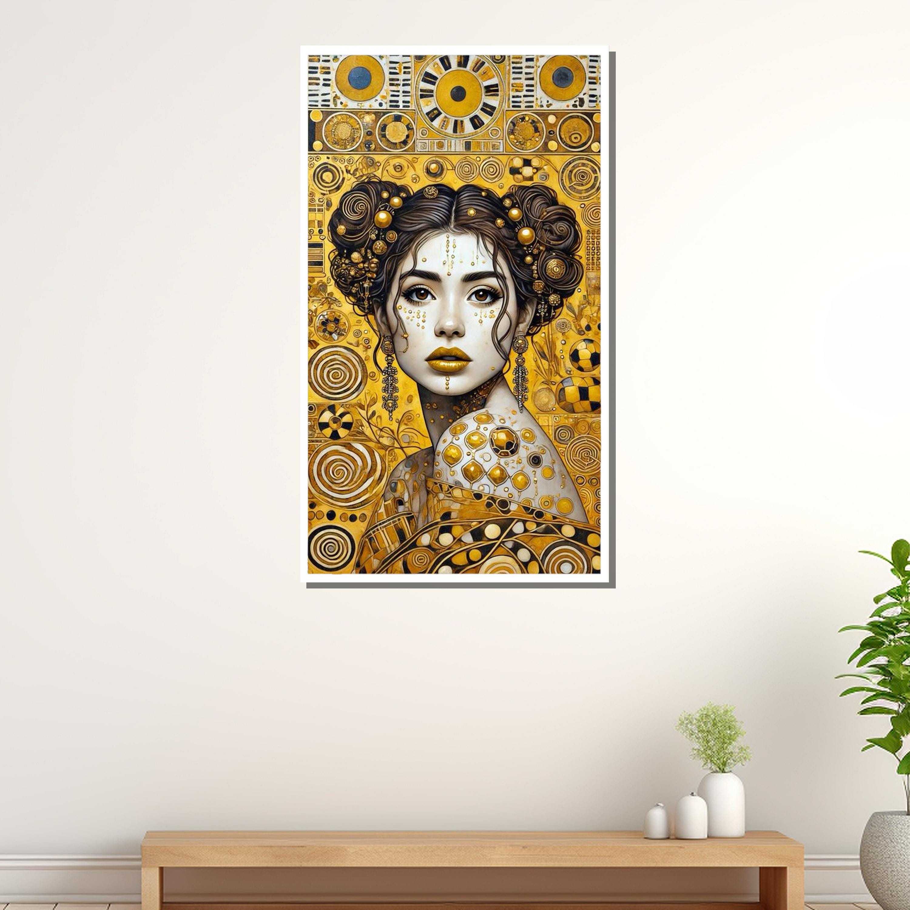 クリムト風の黄金の肖像画、アールヌーボー様式の女性キャンバス、装飾
