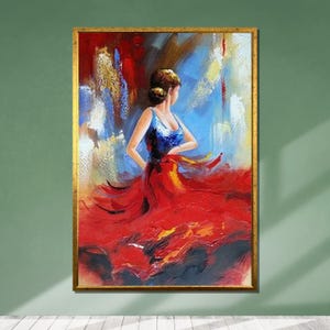 Flamenco Dancer Canvas, Passionate Spanish Dance Art, Red Dress Wall Print, Elegant Flamenco Painting