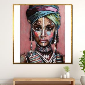 Tribal Beauty Portrait Canvas, Colorful Ethnic Art Print, African Woman Wall Decor, Ready to Hang Art