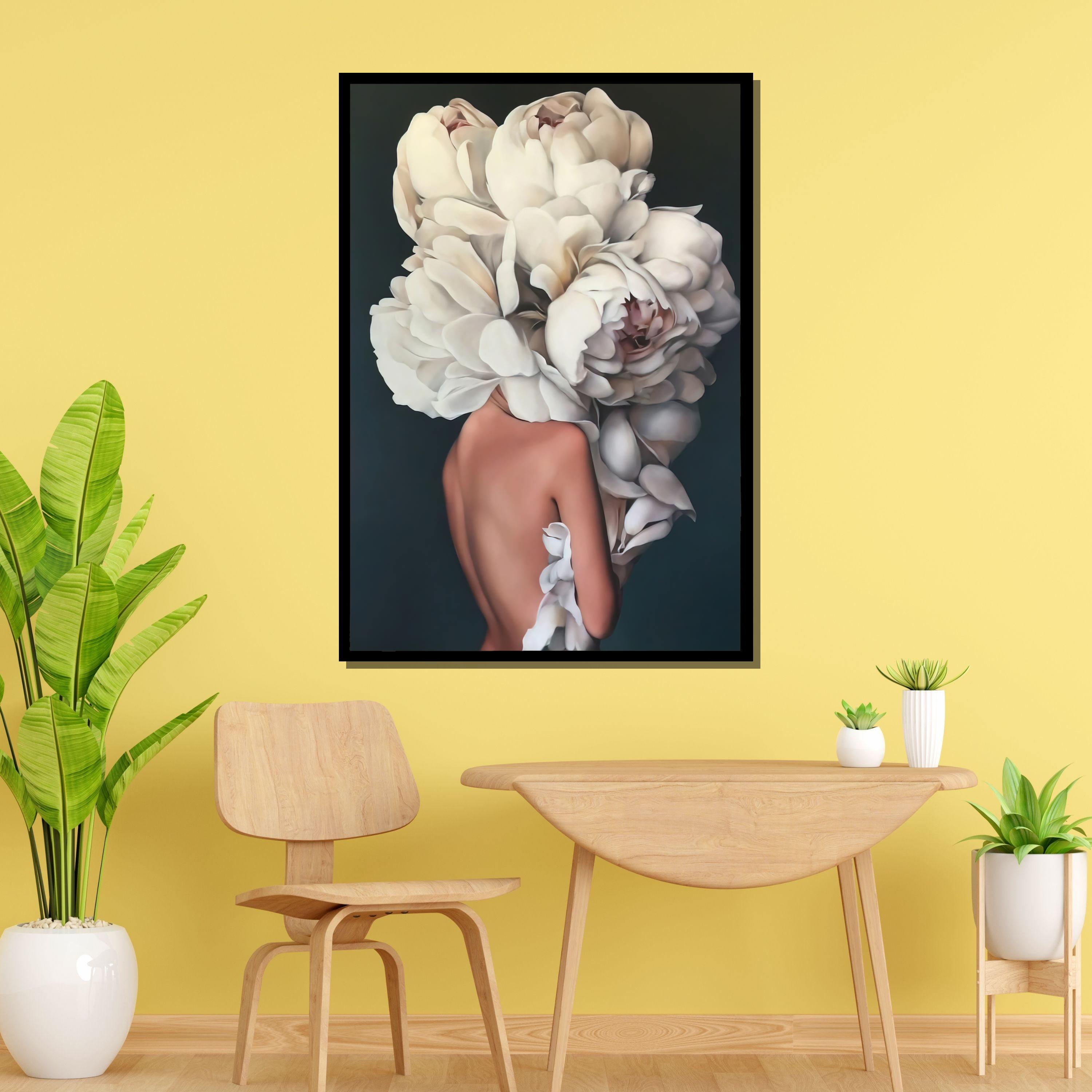 Floral Nude Art, Woman with Flowers Canvas, Modern Botanical Wall Art, Ready to Hang Decoration