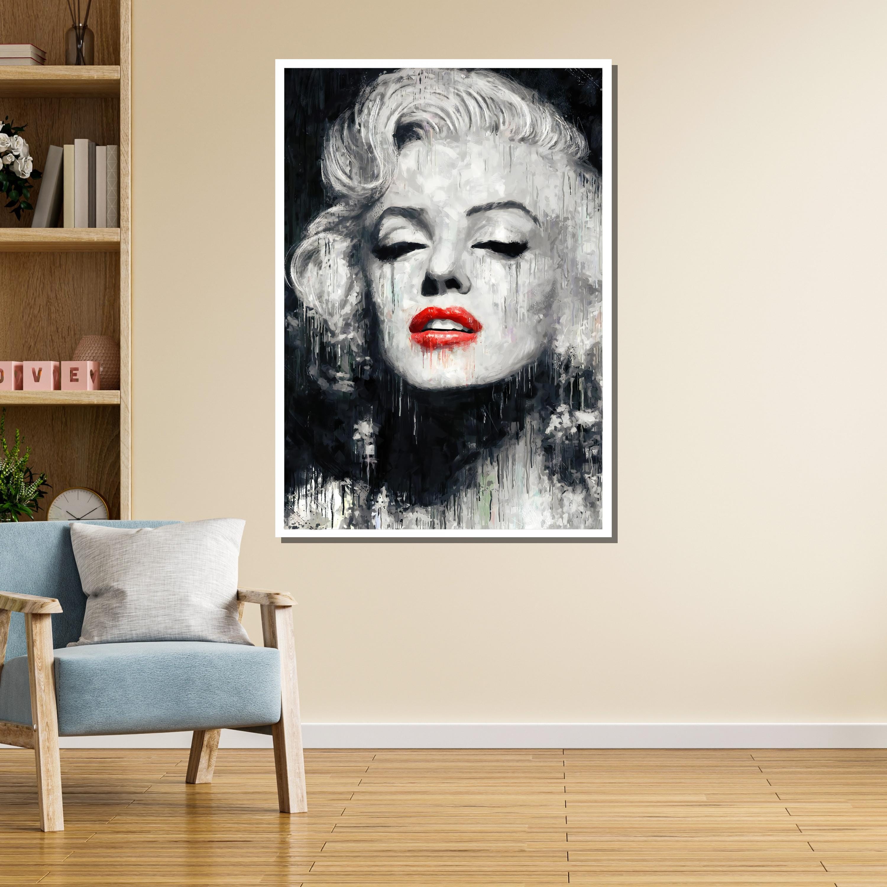 マリリン・モンローのポップアートキャンバス：赤い唇、ハリウッド