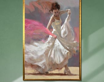 Flamenco Dancer Canvas Art: Graceful White Dress, Ready to Hang