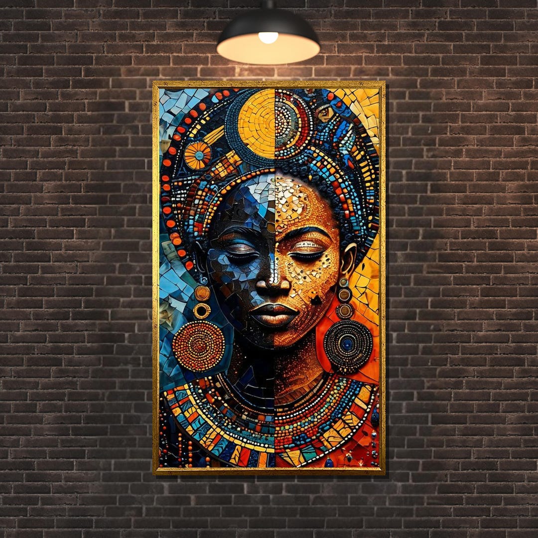 African Mosaic Queen Art, Colorful Ethnic Wall Art, Beaded Mosaic ...