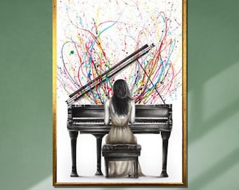 Abstrakte Klavier Leinwand Kunst: Bunte Musik Energie, fertig zum Aufhängen