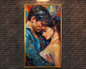 Cuadro de abrazo romántico, lienzo colorido de amantes, arte abstracto de pareja, decoración de pared lista para colgar
