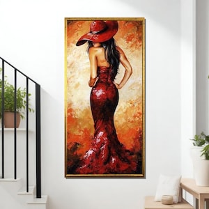 Lady in Red Canvas Art: Elegant Woman, Glamorous Wall Decor