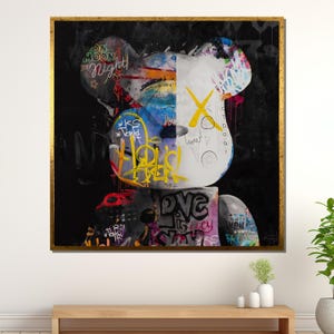 Graffiti Bear Canvas: Urban Street Art, Ready to Hang