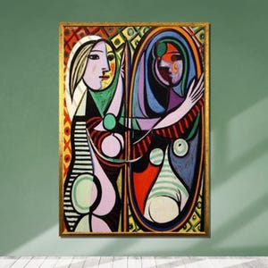 Picasso Inspired Canvas: Cubist Woman and Mirror Abstract Art