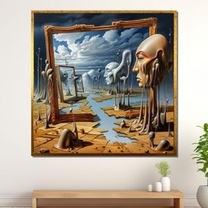 Surreal Melting Frames Art, Abstract Surrealism Canvas, Dreamlike Landscape, Dali-Inspired Wall Art, Ready to Hang Decor