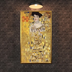 Klimt-Inspired Golden Lady Canvas: Art Nouveau Portrait, Ready to Hang