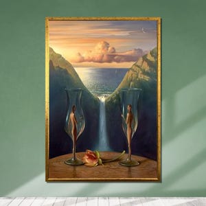 Vladimir Kush Inspired Surreal Canvas Art: Dreamlike Waterfall Landscape