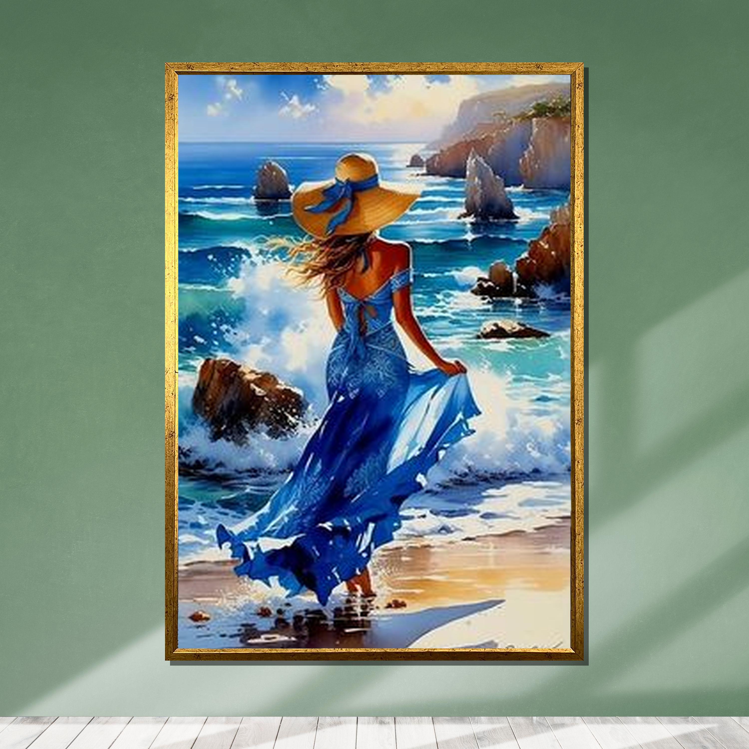 Serene Beach Lady Canvas, Ocean Breeze Wall Art, Coastal Landscape
