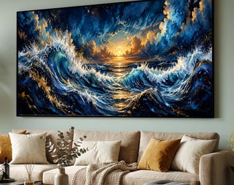 Dramatic Ocean Wave Canvas, Sunset Seascape Wall Art, Coastal Nature Canvas, Home Beach Decor, Nautical Canvas Art, Vibrant Sea View