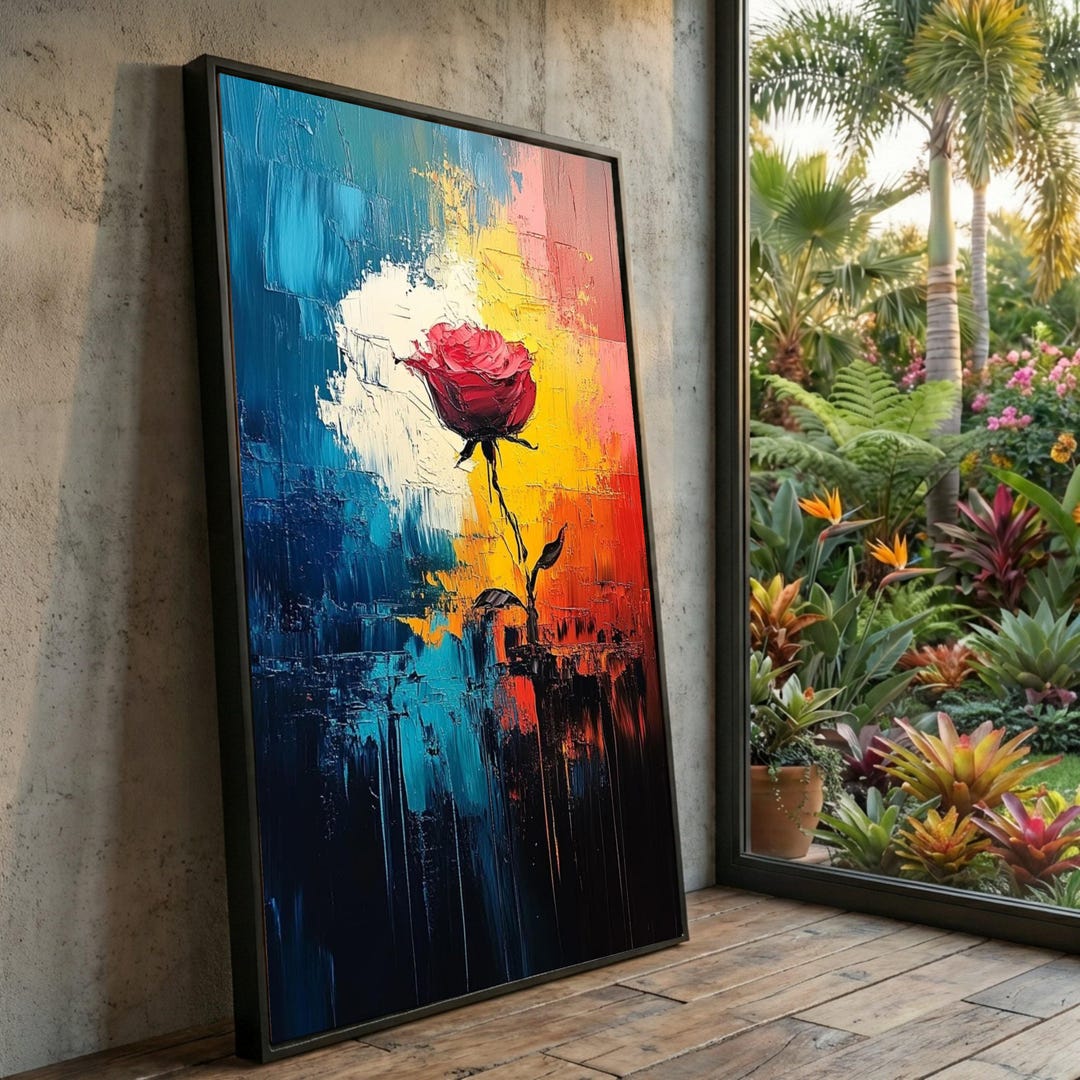 Red Rose Abstract Canvas Print, Modern Floral Wall Decor - Etsy