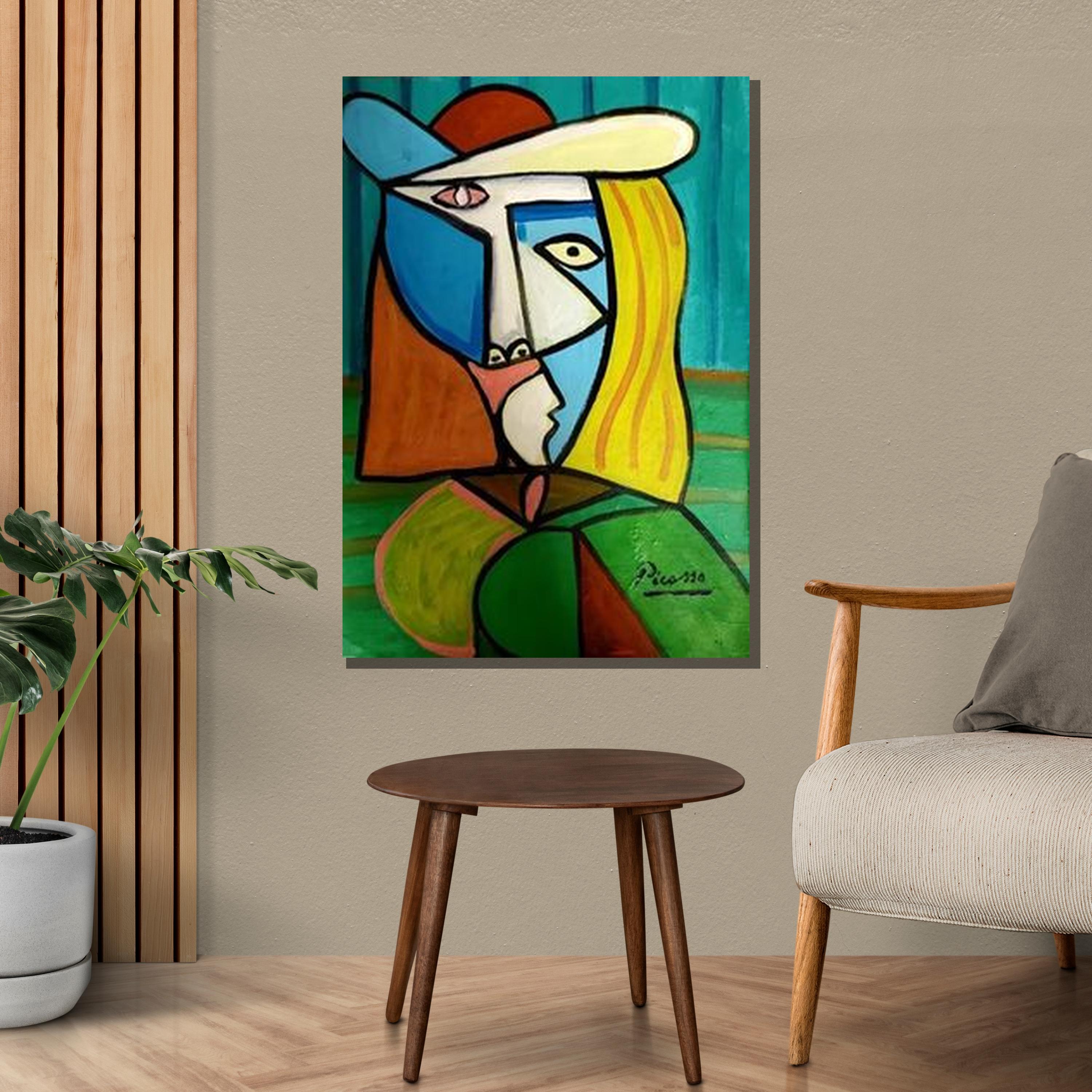 ピカソ風キュビズム女性肖像画、大胆な抽象フェイスアート、モダニズム