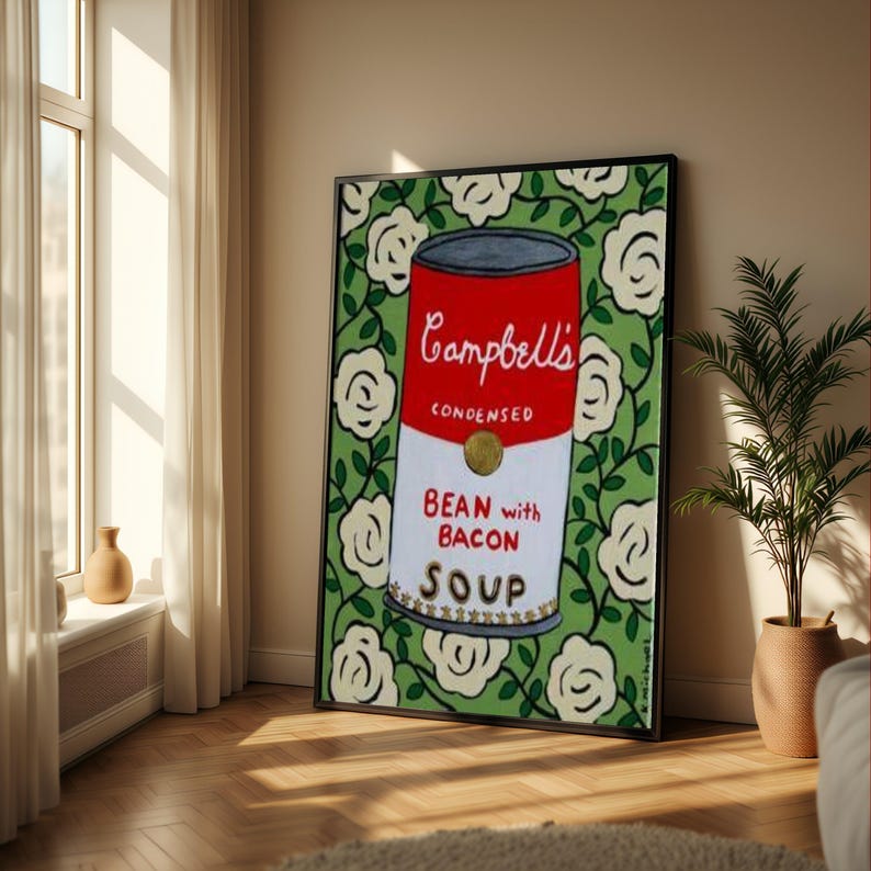 Campbells Bean With Bacon Soup Can Canvas, Pop Art Wall Decor, Retro ...