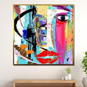 Vibrant Abstract Face Canvas: Colorful Modern Art Print