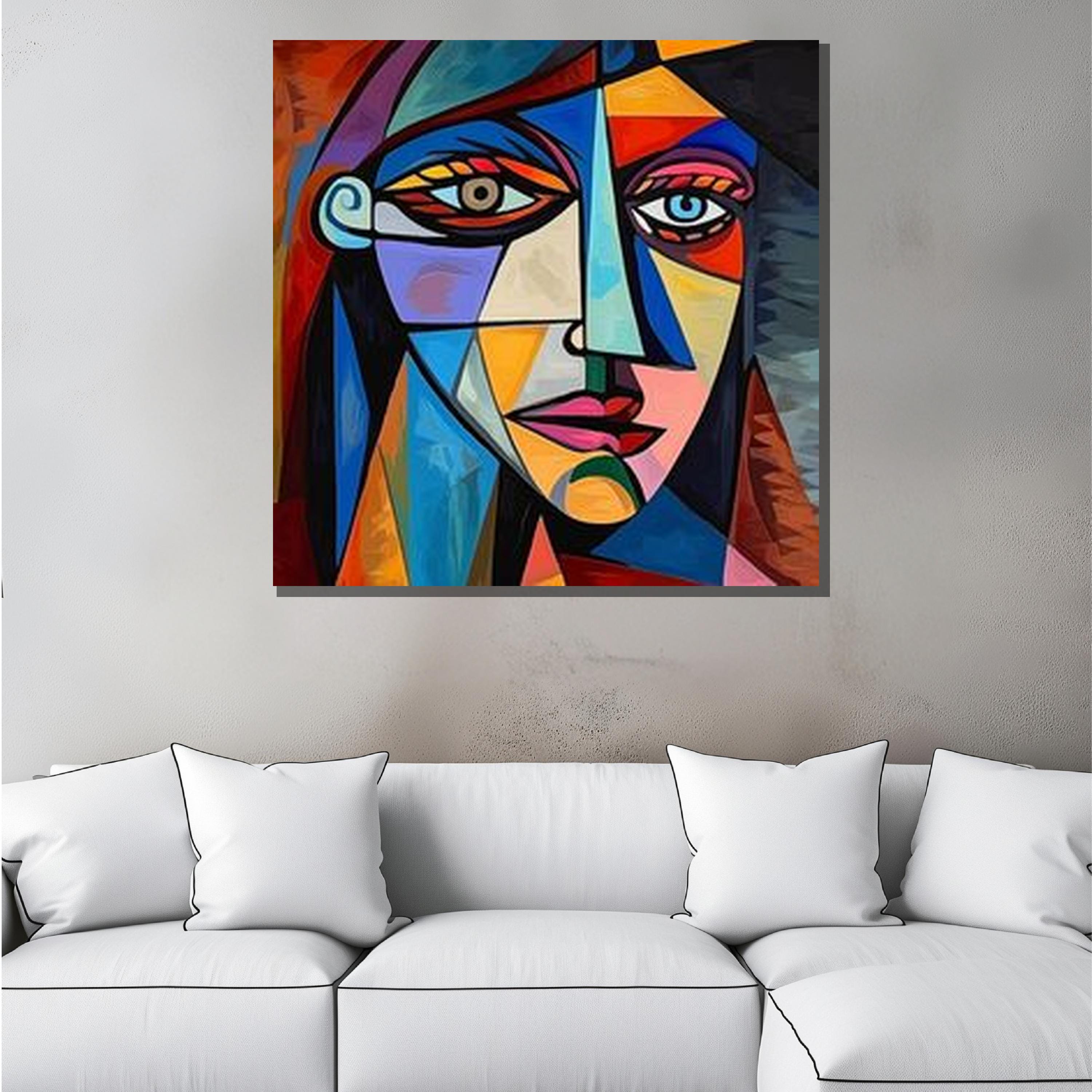抽象キュビズムの顔アート：ピカソにインスパイアされたカラフルな