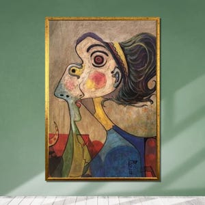 Pablo Picasso Abstract Couple Print, Cubist Love Art, Picasso Style Canvas, Colorful Modern Art, Ready to Hang Canvas Decor