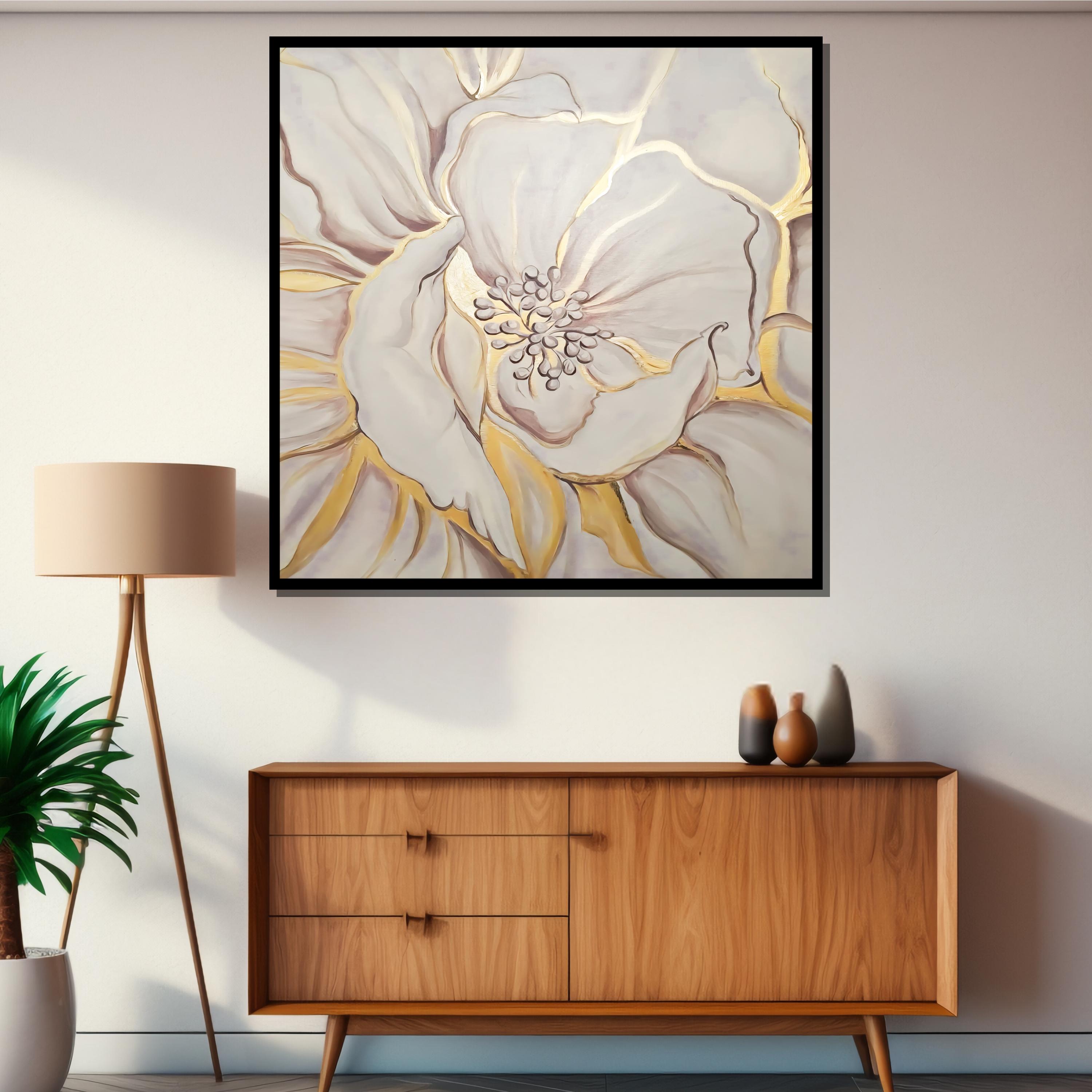 Floral Brunch Canvas Art with Gold Frame - 80cm x 80cm main image 1