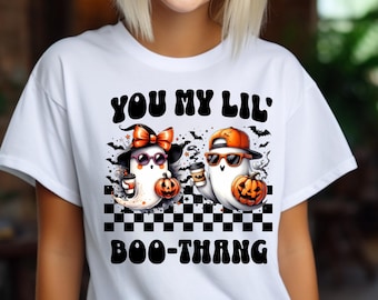 My lil boo thang Cute ghost Halloween Shirt Halloween Shirt Women's custom Shirt Spooky Season Shirt Trick or Treat Shirt Pumpkin boo tee