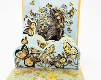 Golden Breath, Handmade Pop-up Miniature Artist's Book with Original Linocut Relief Print Illustrations