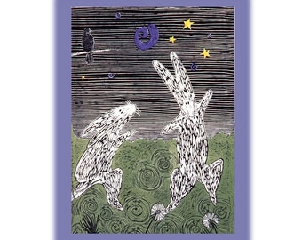 Rabbits Dance, a Notecard, Digital Pigmented Print with Envelope