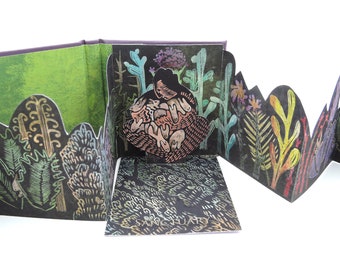 Sanctuary, a Pop-up Altered Accordion Artist Book, Linocut Relief Print