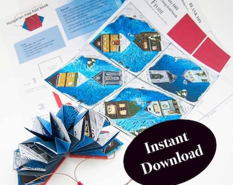 How to Make the Artist Book: Community, a Hungarian map fold book, artist book pattern, DIY origami fold tutorial, instant PDF download