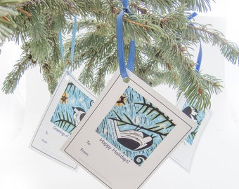 Holiday Gift Tags with Riner Linocuts, Instant Download, Printable Gift Tags, digital gift tags, PDF, DIY gift tags