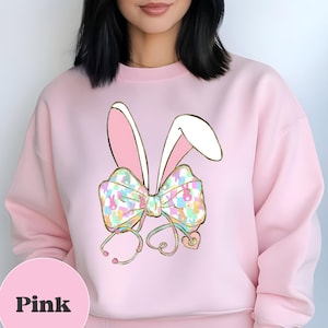 Easter Bunny Nurse Coquette Sweatshirt, Nurse Easter Day Sweater, Nurse Colorful Bow Hoodie, Coquette Easter Sweater,Nurse Bunny Ears Hoodie