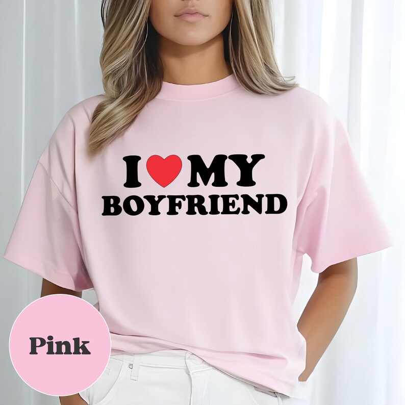 Generic T-shirt I Love My Girlfriend Custom Heart Photo bleue à prix pas cher | Maroc