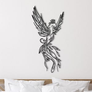 Phoenix Metal Wall Decor, Large Phoenix  Contemporary Wall Art, Mythical Bird Art, Minimalist Unique Home Decor, Housewarming Gift