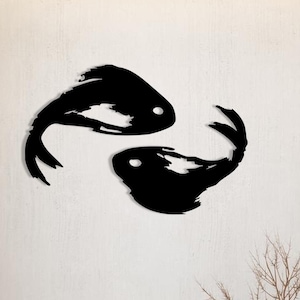 Yin Yang Koi Fish Metal Wall Art: Japanese Feng Shui Decor