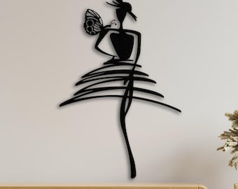 Arte de pared de metal con diseño de mujer: arte lineal minimalista, decoración bohemia