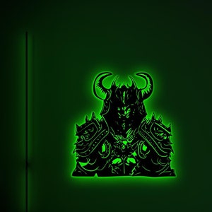 Arte de pared LED de guerrero: decoración de habitación gamer, luz nocturna iluminada