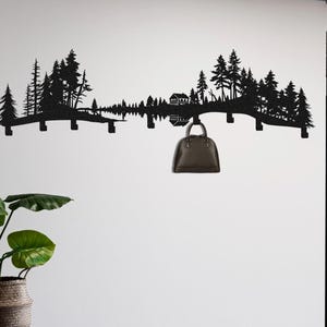 Forest and Mountain  Coat Rack, Entryway Organizer, Decor Metal Hooks on Nature Wall Art, Stylish chalet Inspired Hanger, Clothes Hook
