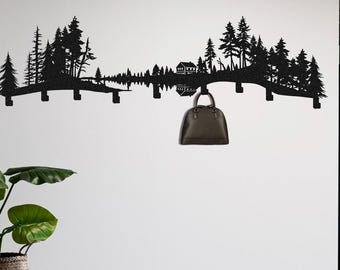 Porte-manteau de forêt de montagne, Pins en métal, Organisateur d'entrée, Crochets décoratifs, Rangement pour manteaux, Suspension murale en métal, Porte-manteau de ferme
