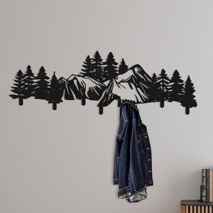 Mountain Forest Metal Coat Rack: Rustic Wall Decor with Hooks
