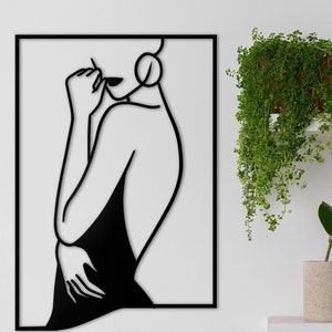 Elegant Woman Line Art: Metal Female Body Wall Decor
