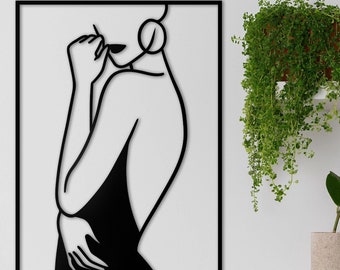 Elegante Woman Line Art: Metall Weiblicher Körper Wanddekor